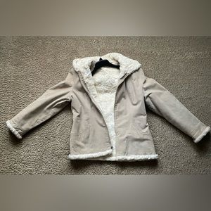 BKE Buckle Vintage Women’s Genuine Leather Suede Jacket with Faux Fur Trim